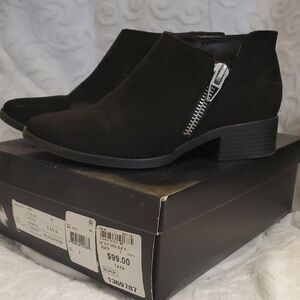 Black Suede Ankle Booties with Side Zip